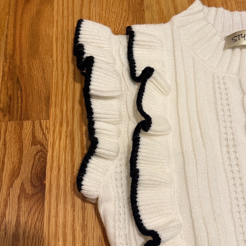 White Ruffle Knit Sweater - Picture 3 of 4